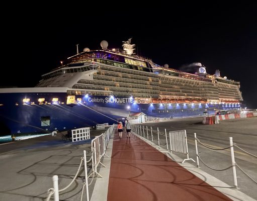 Celebrity Silhouette Cruise Review: Fort Lauderdale, Aruba, Curaçao, and Grand Cayman Celebrity Silhouette cruise ship docked in Aruba at night